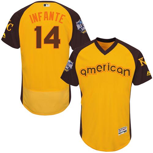 Royals #14 Omar Infante Gold Flexbase Authentic Collection 2016 All-Star American League Stitched MLB Jersey Royals #14 Omar Infante Gold Flexbase Authentic Collection 2016 All-Star American League Stitched MLB Jersey