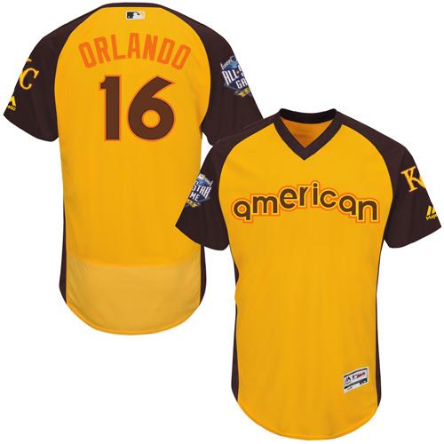 Royals #16 Paulo Orlando Gold Flexbase Authentic Collection 2016 All-Star American League Stitched MLB Jersey Royals #16 Paulo Orlando Gold Flexbase Authentic Collection 2016 All-Star American League Stitched MLB Jersey