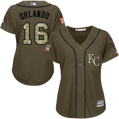 Royals #16 Paulo Orlando Green Salute to Service Women's Stitched MLB Jersey Royals #16 Paulo Orlando Green Salute to Service Women's Stitched MLB Jersey