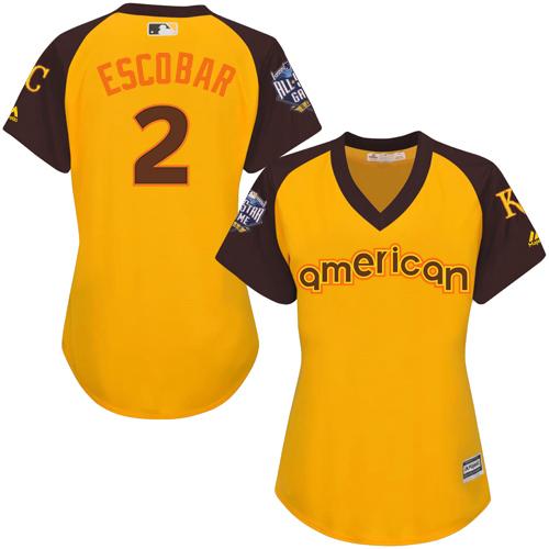 Royals #2 Alcides Escobar Gold 2016 All-Star American League Women's Stitched MLB Jersey Royals #2 Alcides Escobar Gold 2016 All-Star American League Women's Stitched MLB Jersey