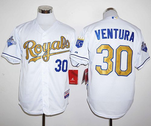 Royals #30 Yordano Ventura White 2015 World Series Champions Gold Program Stitched MLB Jersey-2