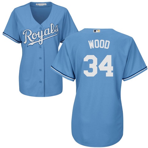Royals #34 Travis Wood Light Blue Alternate Women's Stitched MLB Jersey