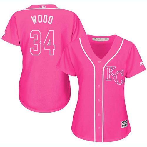 Royals #34 Travis Wood Pink Fashion Women's Stitched MLB Jersey