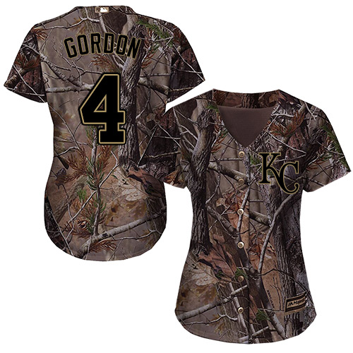 Royals #4 Alex Gordon Camo Realtree Collection Cool Base Women's Stitched Baseball Jersey
