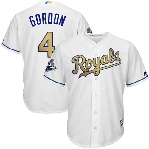 Royals #4 Alex Gordon White 2015 World Series Champions Gold Program Cool Base Stitched Youth MLB Jersey Royals #4 Alex Gordon White 2015 World Series Champions Gold Program Cool Base Stitched Youth MLB Jersey