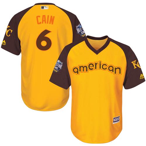 Royals #6 Lorenzo Cain Gold 2016 All-Star American League Stitched Youth MLB Jersey
