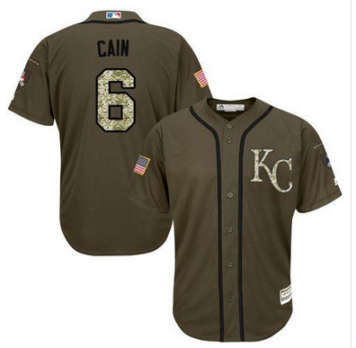 Royals #6 Lorenzo Cain Green Salute to Service Stitched MLB Jersey