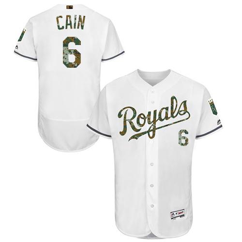 Royals #6 Lorenzo Cain White Flexbase Authentic Collection 2016 Memorial Day Stitched MLB Jersey Royals #6 Lorenzo Cain White Flexbase Authentic Collection 2016 Memorial Day Stitched MLB Jersey