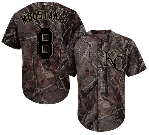 Royals #8 Mike Moustakas Camo Realtree Collection Cool Base Stitched Baseball Jersey