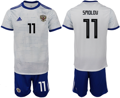 Russia #11 Smolov Away Soccer Country Jersey