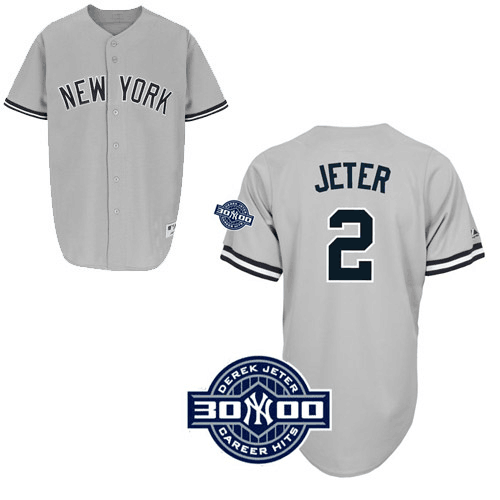 New York Yankees 2 Derek Jeter grey Jerseys with 3000 hits patch New York Yankees 2 Derek Jeter grey Jerseys with 3000 hits patch