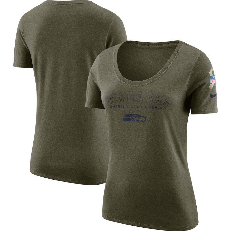 Seattle Seahawks Nike Women's Salute To Service Legend Scoop Neck T-Shirt Olive Seattle Seahawks Nike Women's Salute To Service Legend Scoop Neck T-Shirt Olive
