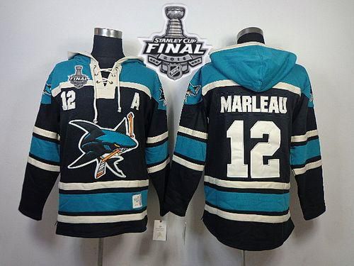 Sharks #12 Patrick Marleau Black Sawyer Hooded Sweatshirt 2016 Stanley Cup Final Patch Stitched NHL Jersey Sharks #12 Patrick Marleau Black Sawyer Hooded Sweatshirt 2016 Stanley Cup Final Patch Stitched NHL Jersey