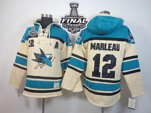 Sharks #12 Patrick Marleau Cream Sawyer Hooded Sweatshirt 2016 Stanley Cup Final Patch Stitched NHL Jersey Sharks #12 Patrick Marleau Cream Sawyer Hooded Sweatshirt 2016 Stanley Cup Final Patch Stitched NHL Jersey