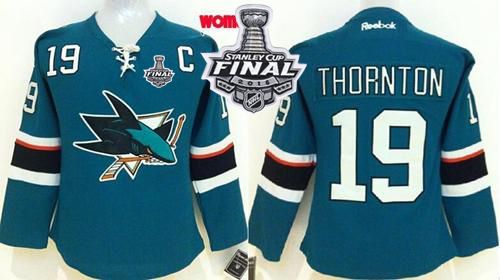 Sharks #19 Joe Thornton Teal 2016 Stanley Cup Final Patch Women's Home Stitched NHL Jersey Sharks #19 Joe Thornton Teal 2016 Stanley Cup Final Patch Women's Home Stitched NHL Jersey