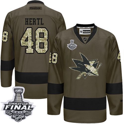 Sharks #48 Tomas Hertl Green Salute to Service 2016 Stanley Cup Final Patch Stitched NHL Jersey
