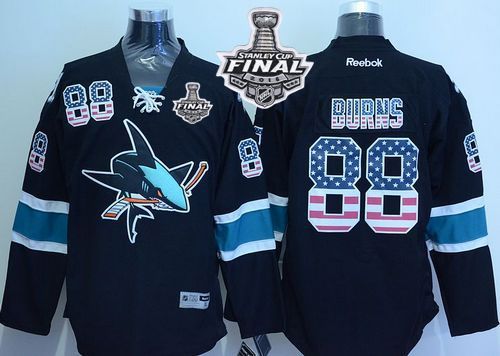Sharks #88 Brent Burns Black USA Flag Fashion 2016 Stanley Cup Final Patch Stitched NHL Jersey Sharks #88 Brent Burns Black USA Flag Fashion 2016 Stanley Cup Final Patch Stitched NHL Jersey
