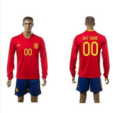 Spain Personalized Home Long Sleeve Soccer Country Jersey Spain Personalized Home Long Sleeve Soccer Country Jersey