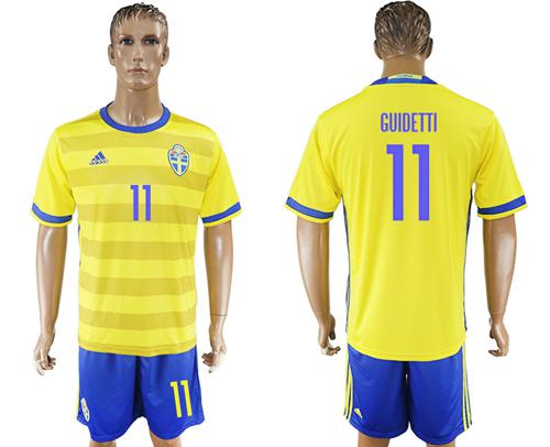 Sweden #11 Guidetti Home Soccer Country Jersey
