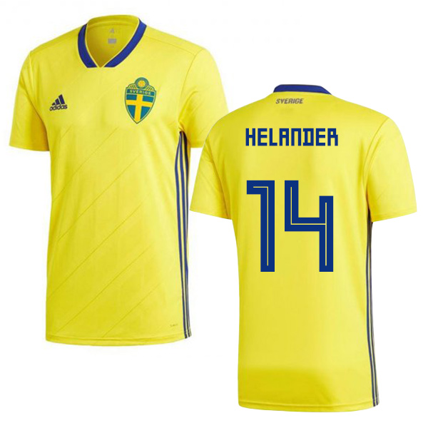 Sweden #14 Helander Home Soccer Country Jersey