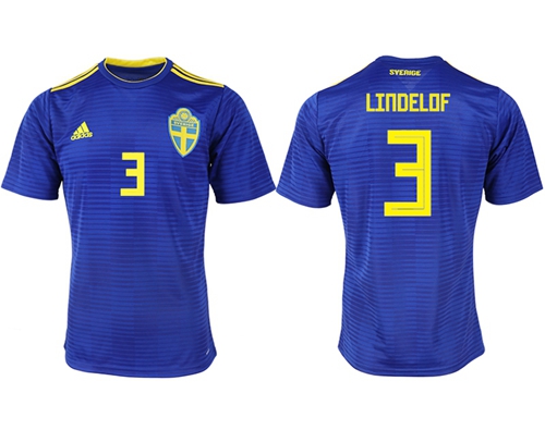 Sweden #3 Lindelof Away Soccer Country Jersey