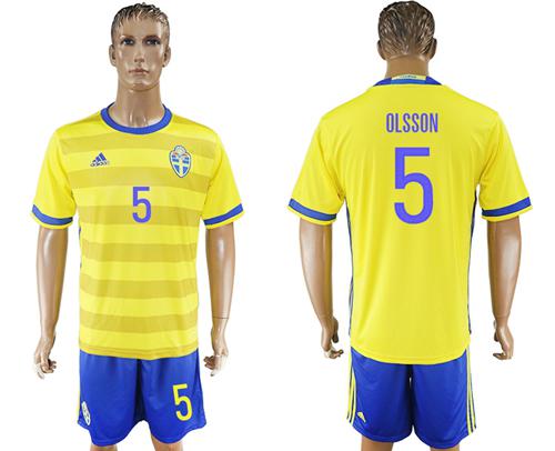Sweden #5 Olsson Home Soccer Country Jersey Sweden #5 Olsson Home Soccer Country Jersey