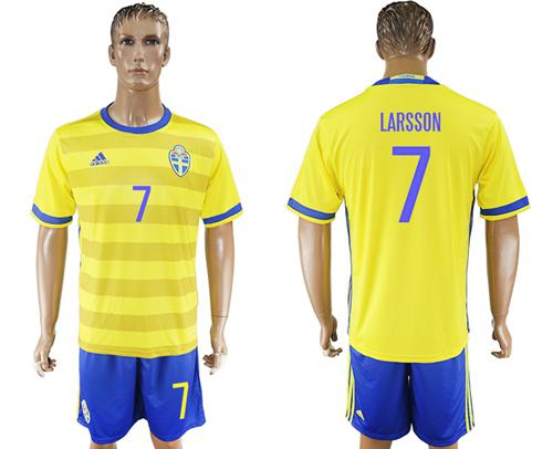 Sweden #7 Larsson Home Soccer Country Jersey