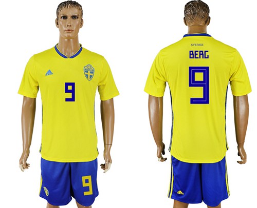 Sweden #9 Berg Home Soccer Country Jersey Sweden #9 Berg Home Soccer Country Jersey