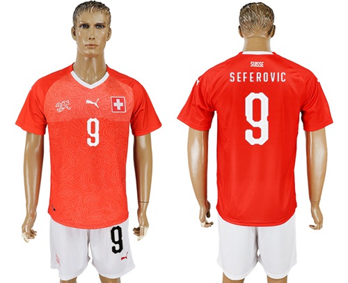 Switzerland #9 Seferovic Red Home Soccer Country Jersey