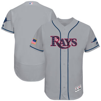 Tampa Bay Rays Majestic 2017 Stars & Stripes Authentic Collection FlexBase Team Jersey - Gray