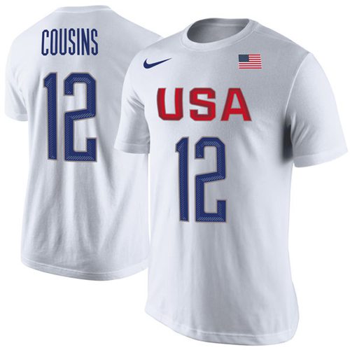 Team USA #12 DeMarcus Cousins Basketball Nike Rio Replica Name & Number T-Shirt White Team USA #12 DeMarcus Cousins Basketball Nike Rio Replica Name & Number T-Shirt White