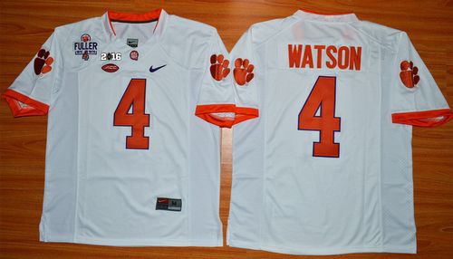 Tigers #4 Deshaun Watson White 1975-1978 Fuller 2016 College Football Playoff National Championship Patch Stitched NCAA Jersey