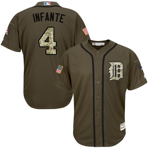 Tigers #4 Omar Infante Green Salute to Service Stitched Youth MLB Jersey