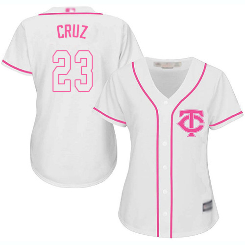 Twins #23 Nelson Cruz White Pink Fashion Women's Stitched Baseball Jersey