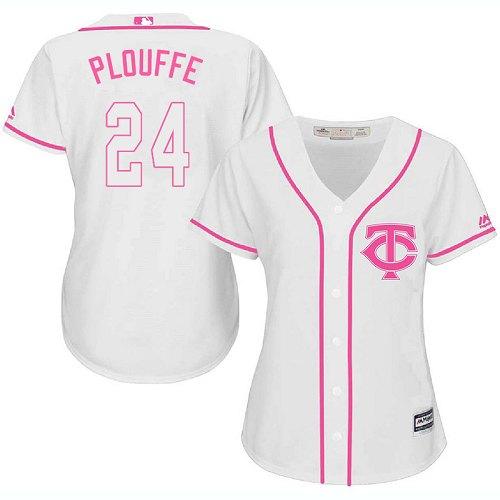Twins #24 Trevor Plouffe White Pink Fashion Women's Stitched MLB Jersey