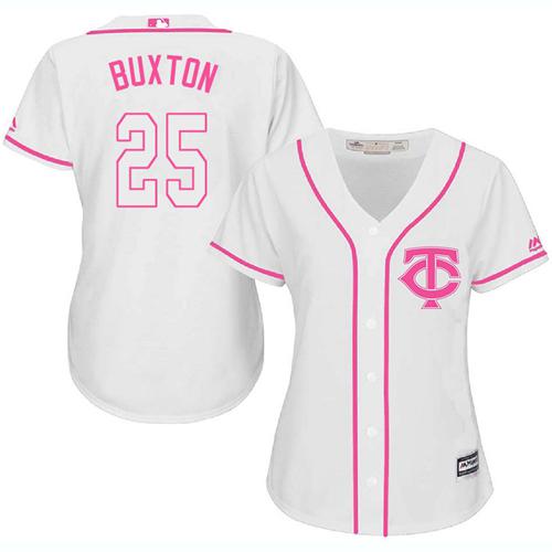 Twins #25 Byron Buxton White Pink Fashion Women's Stitched MLB Jersey
