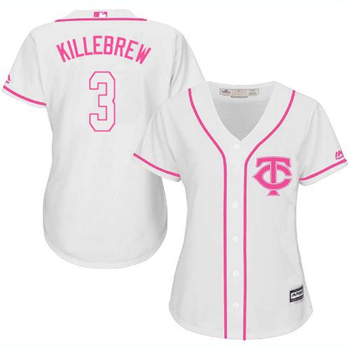 Twins #3 Harmon Killebrew White Pink Fashion Women's Stitched MLB Jersey