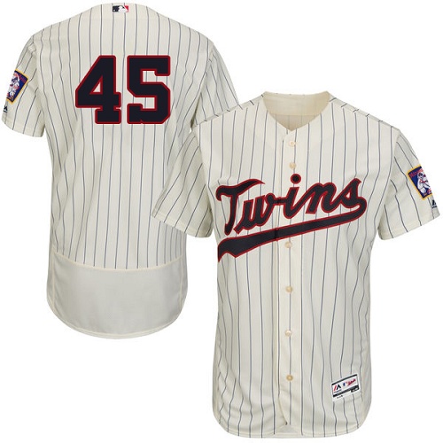 Twins #45 Phil Hughes Cream Strip Flexbase Authentic Collection Stitched MLB Jersey Twins #45 Phil Hughes Cream Strip Flexbase Authentic Collection Stitched MLB Jersey