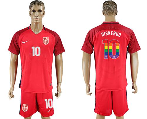 USA #10 Diskerud Red Rainbow Soccer Country Jersey USA #10 Diskerud Red Rainbow Soccer Country Jersey