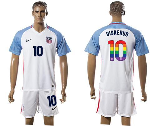 USA #10 Diskerud White Rainbow Soccer Country Jersey USA #10 Diskerud White Rainbow Soccer Country Jersey