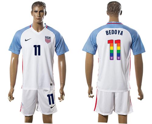 USA #11 Bedoya White Rainbow Soccer Country Jersey USA #11 Bedoya White Rainbow Soccer Country Jersey