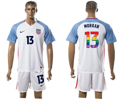 USA #13 Morgan White Rainbow Soccer Country Jersey USA #13 Morgan White Rainbow Soccer Country Jersey
