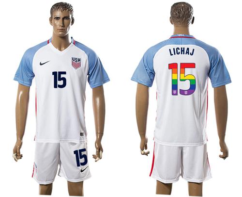 USA #15 Lichaj White Rainbow Soccer Country Jersey USA #15 Lichaj White Rainbow Soccer Country Jersey