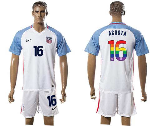 USA #16 Acosta White Rainbow Soccer Country Jersey USA #16 Acosta White Rainbow Soccer Country Jersey
