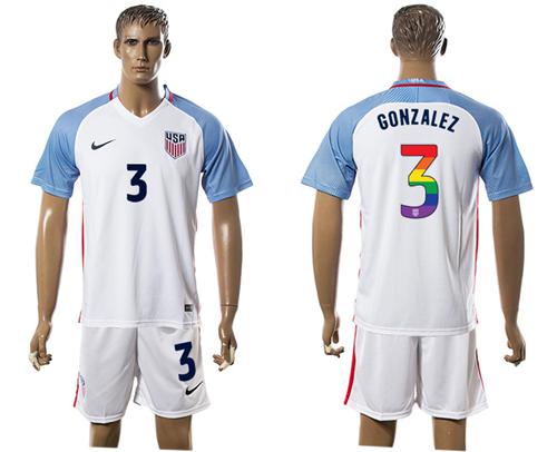 USA #3 Gonzalez White Rainbow Soccer Country Jersey USA #3 Gonzalez White Rainbow Soccer Country Jersey