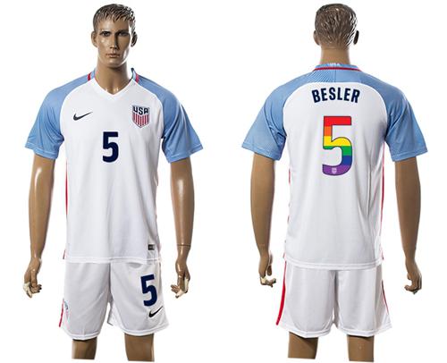 USA #5 Besler White Rainbow Soccer Country Jersey USA #5 Besler White Rainbow Soccer Country Jersey