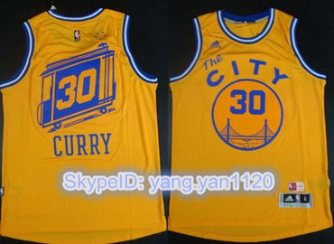 Warriors #30 Stephen Curry Gold Throwback The City Stitched NBA Jersey