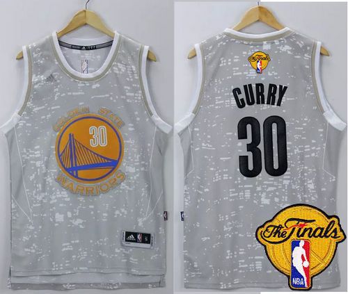 Warriors #30 Stephen Curry Grey City Light The Finals Patch Stitched NBA Jersey