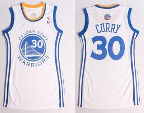 Warriors #30 Stephen Curry White Women's Dress Stitched NBA Jersey