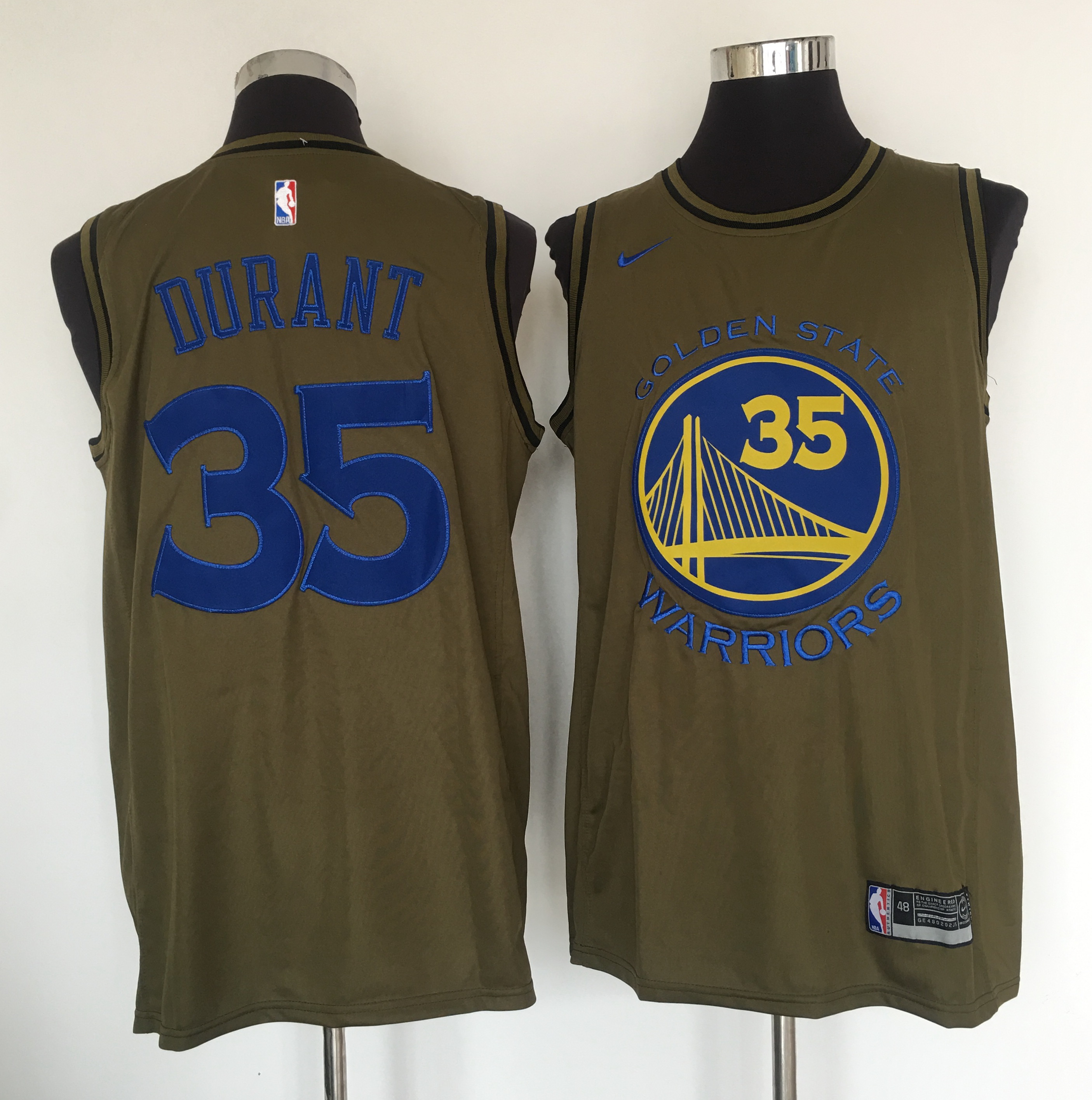 Warriors #35 Kevin Durant Olive Nike Swingman Jersey